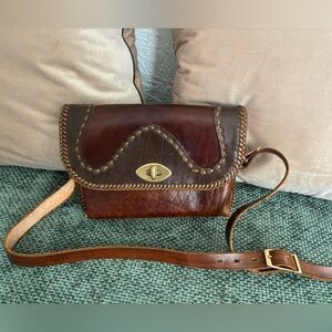 Brown Leather Western Crossbody Bag